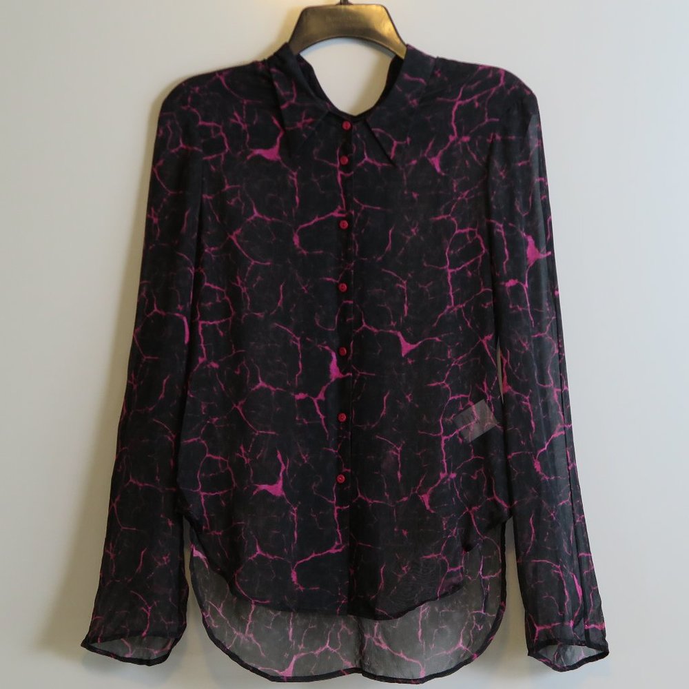 NWT Theyskens' Theory 100% Silk Pink & Black Blouse Size P MSRP $325